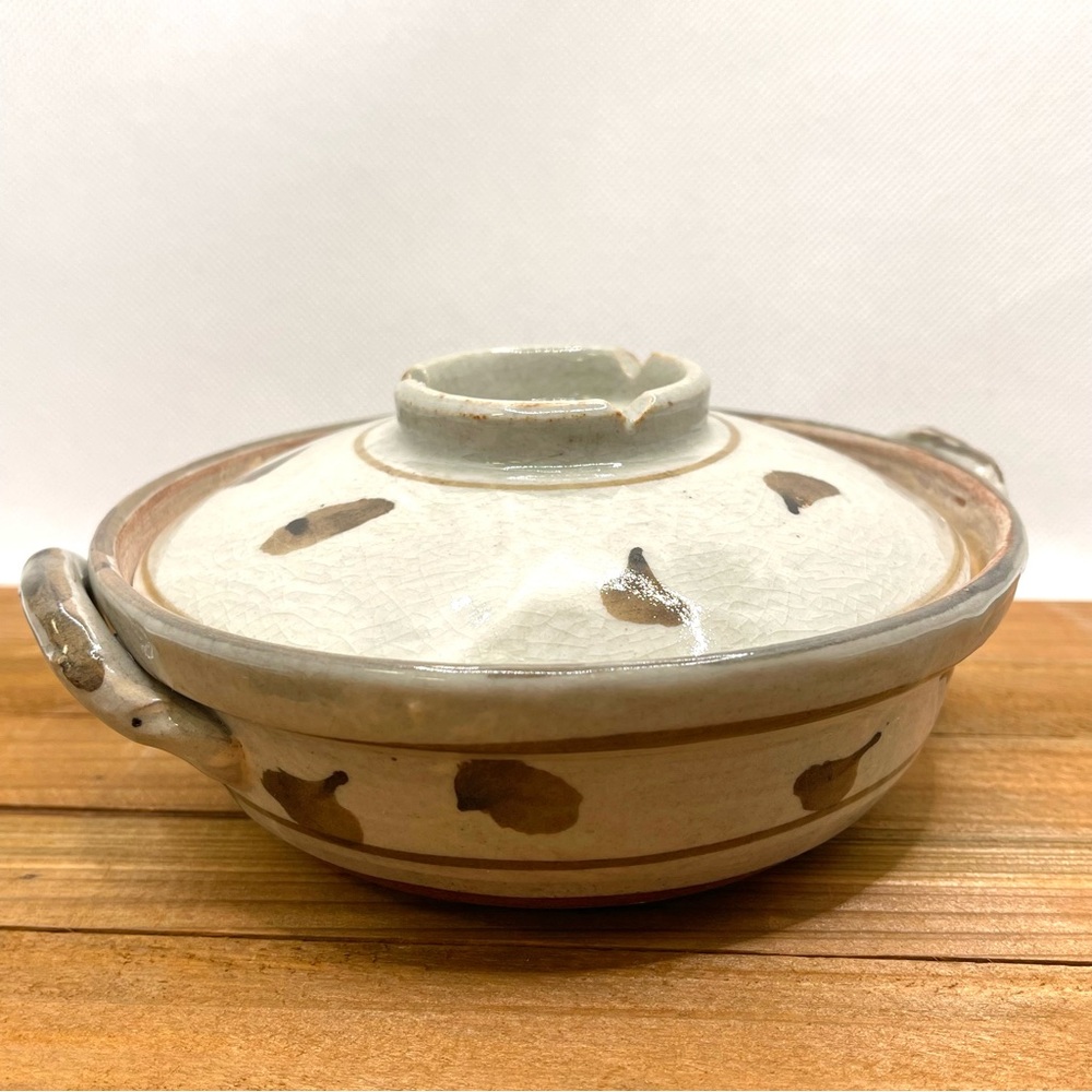 Handcrafted Ceramic Lidded Bowl - White and Brown
